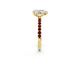 Yellow gold Pear Cut Diamond Solitaire Ring with Round with Garnet side stone Pavé Band and Prong Setting_26