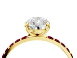 Yellow gold Pear Cut Diamond Solitaire Ring with Round with Garnet side stone Pavé Band and Prong Setting_28
