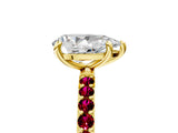 Yellow gold Pear Cut Diamond Solitaire Ring with Round with Garnet side stone Pavé Band and Prong Setting_29