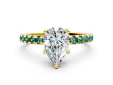 Yellow gold Pear Cut Diamond Solitaire Ring with Round with Green Sapphire side stone Pavé Band and Four-Prong Setting_36