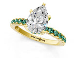 Yellow gold Pear Cut Diamond Solitaire Ring with Round with Green Sapphire side stone Pavé Band and Four-Prong Setting_37