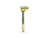 Yellow gold Pear Cut Diamond Solitaire Ring with Round with Green Sapphire side stone Pavé Band and Four-Prong Setting_38
