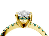 Yellow gold Pear Cut Diamond Solitaire Ring with Round with Green Sapphire side stone Pavé Band and Four-Prong Setting_40