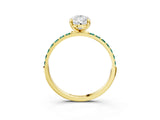 Yellow gold Pear Cut Diamond Solitaire Ring with Round with Green Sapphire side stone Pavé Band and Prong Setting_3