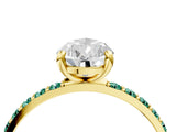 Yellow gold Pear Cut Diamond Solitaire Ring with Round with Green Sapphire side stone Pavé Band and Prong Setting_4