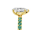 Yellow gold Pear Cut Diamond Solitaire Ring with Round with Green Sapphire side stone Pavé Band and Prong Setting_5