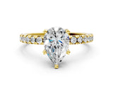 Yellow gold Pear Cut Diamond Solitaire Ring with Round with Moissanite side stone Pavé Band and Four-Prong Setting_36