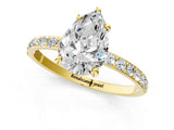 Yellow gold Pear Cut Diamond Solitaire Ring with Round with Moissanite side stone Pavé Band and Prong Setting_13