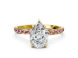 Yellow gold Pear Cut Diamond Solitaire Ring with Round with Morganite side stone Pavé Band and Prong Setting_12