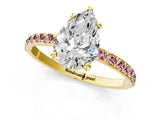 Yellow gold Pear Cut Diamond Solitaire Ring with Round with Morganite side stone Pavé Band and Prong Setting_13