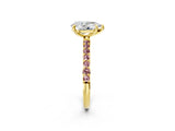 Yellow gold Pear Cut Diamond Solitaire Ring with Round with Morganite side stone Pavé Band and Prong Setting_14