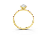 Yellow gold Pear Cut Diamond Solitaire Ring with Round with Morganite side stone Pavé Band and Prong Setting_15