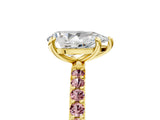 Yellow gold Pear Cut Diamond Solitaire Ring with Round with Morganite side stone Pavé Band and Prong Setting_17