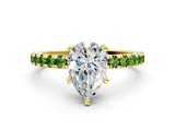 Yellow gold Pear Cut Diamond Solitaire Ring with Round with Peridot side stone Pavé Band and Four-Prong Setting_36