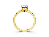 Yellow gold Pear Cut Diamond Solitaire Ring with Round with Peridot side stone Pavé Band and Four-Prong Setting_39