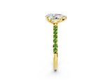 Yellow gold Pear Cut Diamond Solitaire Ring with Round with Peridot side stone Pavé Band and Prong Setting_2