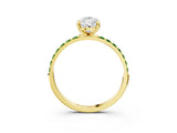 Yellow gold Pear Cut Diamond Solitaire Ring with Round with Peridot side stone Pavé Band and Prong Setting_3