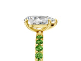 Yellow gold Pear Cut Diamond Solitaire Ring with Round with Peridot side stone Pavé Band and Prong Setting_5