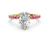 Yellow gold Pear Cut Diamond Solitaire Ring with Round with Pink Sapphire side stone Pavé Band and Four-Prong Setting_36