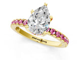 Yellow gold Pear Cut Diamond Solitaire Ring with Round with Pink Sapphire side stone Pavé Band and Four-Prong Setting_37