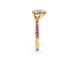Yellow gold Pear Cut Diamond Solitaire Ring with Round with Pink Sapphire side stone Pavé Band and Four-Prong Setting_38