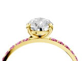 Yellow gold Pear Cut Diamond Solitaire Ring with Round with Pink Sapphire side stone Pavé Band and Prong Setting_16