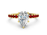 Yellow gold Pear Cut Diamond Solitaire Ring with Round with Ruby side stone Pavé Band and Four-Prong Setting_36