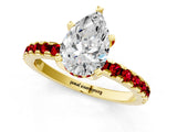 Yellow gold Pear Cut Diamond Solitaire Ring with Round with Ruby side stone Pavé Band and Four-Prong Setting_37