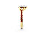 Yellow gold Pear Cut Diamond Solitaire Ring with Round with Ruby side stone Pavé Band and Four-Prong Setting_38