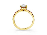 Yellow gold Pear Cut Diamond Solitaire Ring with Round with Ruby side stone Pavé Band and Four-Prong Setting_39