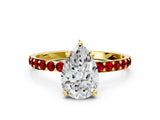Yellow gold Pear Cut Diamond Solitaire Ring with Round with Ruby side stone Pavé Band and Prong Setting_36
