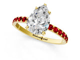 Yellow gold Pear Cut Diamond Solitaire Ring with Round with Ruby side stone Pavé Band and Prong Setting_37