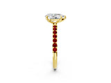 Yellow gold Pear Cut Diamond Solitaire Ring with Round with Ruby side stone Pavé Band and Prong Setting_38