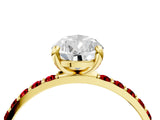 Yellow gold Pear Cut Diamond Solitaire Ring with Round with Ruby side stone Pavé Band and Prong Setting_40