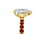 Yellow gold Pear Cut Diamond Solitaire Ring with Round with Ruby side stone Pavé Band and Prong Setting_41