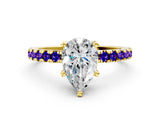 Yellow gold Pear Cut Diamond Solitaire Ring with Round with Tanzanite side stone Pavé Band and Four-Prong Setting_36