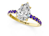 Yellow gold Pear Cut Diamond Solitaire Ring with Round with Tanzanite side stone Pavé Band and Prong Setting_13