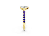 Yellow gold Pear Cut Diamond Solitaire Ring with Round with Tanzanite side stone Pavé Band and Prong Setting_14