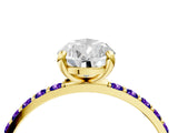 Yellow gold Pear Cut Diamond Solitaire Ring with Round with Tanzanite side stone Pavé Band and Prong Setting_16