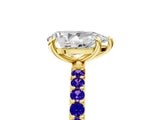 Yellow gold Pear Cut Diamond Solitaire Ring with Round with Tanzanite side stone Pavé Band and Prong Setting_17
