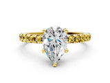 Yellow gold Pear Cut Diamond Solitaire Ring with Round with Yellow Sapphire side stone Pavé Band and Four-Prong Setting_36
