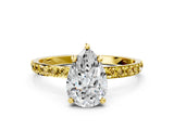 Yellow gold Pear Cut Diamond Solitaire Ring with Round with Yellow Sapphire side stone Pavé Band and Prong Setting_24