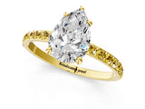 Yellow gold Pear Cut Diamond Solitaire Ring with Round with Yellow Sapphire side stone Pavé Band and Prong Setting_25