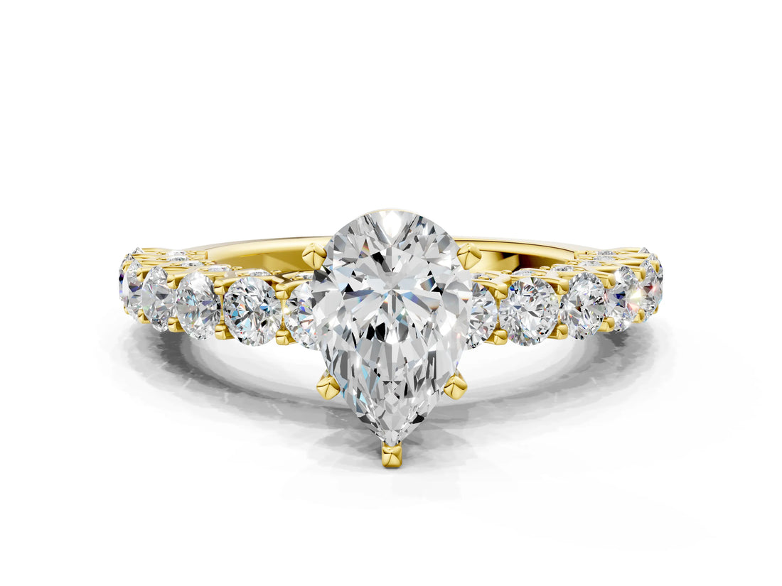 Yellow gold Pear Cut Diamond Solitaire Ring with Shared Prong Pavé Band and Four-Prong Setting_84