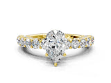 Yellow gold Pear Cut Diamond Solitaire Ring with Shared Prong Pavé Band and Four-Prong Setting_84