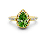 Yellow gold Pear Cut Diamond Solitaire Ring with Shared Prong Pavé Band