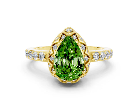 Yellow gold Pear Cut Diamond Solitaire Ring with Shared Prong Pavé Band