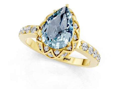 Yellow gold Pear Cut Diamond Solitaire Ring with Shared Prong Pavé Band_1