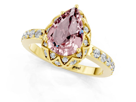 Yellow gold Pear Cut Diamond Solitaire Ring with Shared Prong Pavé Band_1