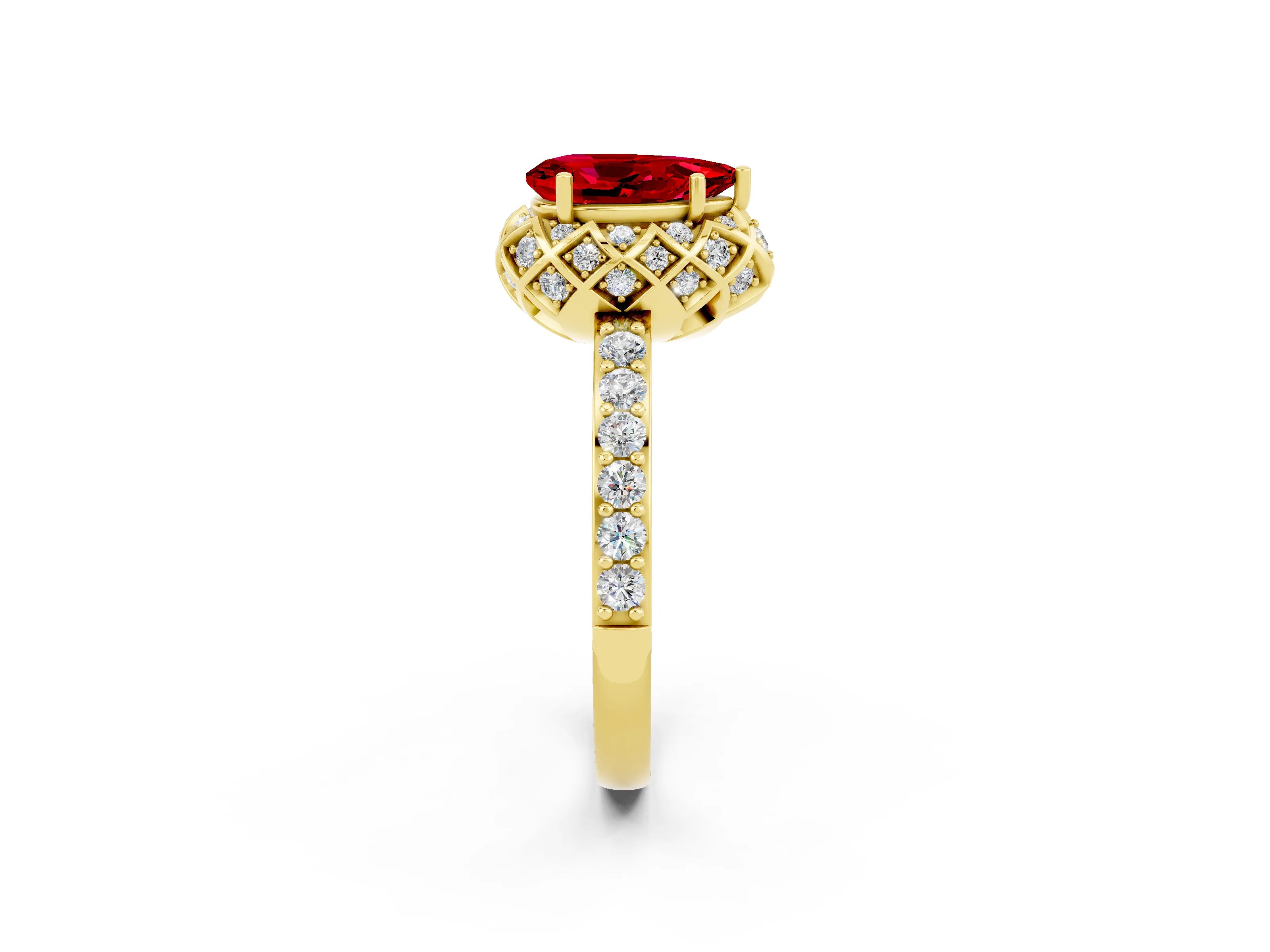 Yellow gold Pear Cut Diamond Solitaire Ring with Shared Prong Pavé Band_2